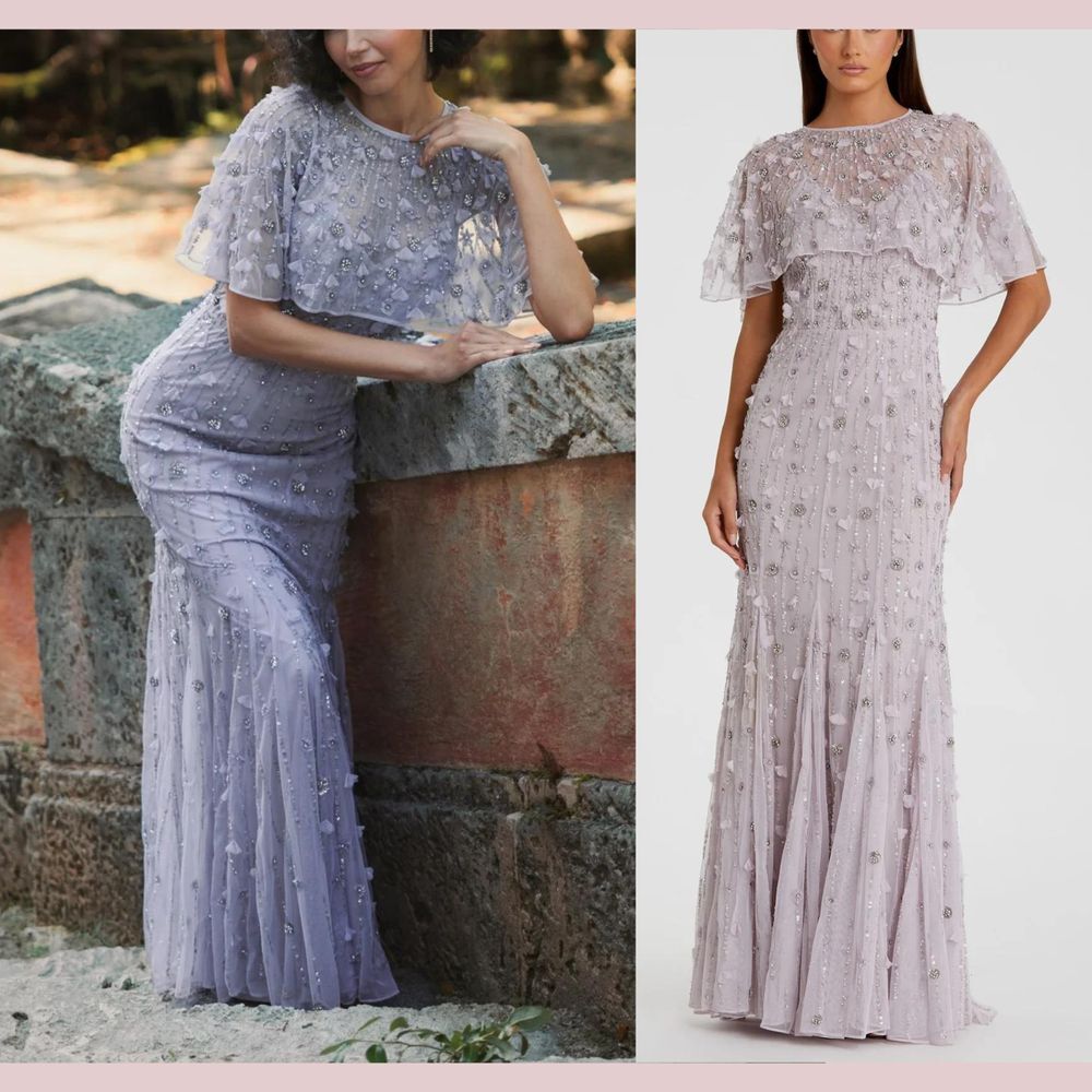 NWT Mac Duggal [ 4 ] 93653 Embellished‎ Cape Sleeve Trumpet Gown Lilac Purple